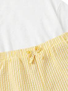 SHEIN LMoss Kids LMoss 青少年女孩針織純色寬鬆短袖上衣與短褲休閒套裝 - 黃色 - 查看 3