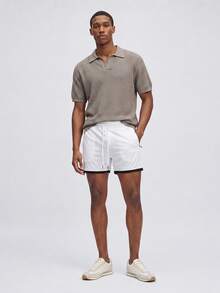Nelvento Soul Boyfriend Style Men's Color-Block Drawstring Waist Sports Jogger Shorts, White , Lightweight, Gym - White - View 3