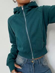 SHEIN EZwear 女款秋冬休閒短版運動衫 - 墨綠色 - 查看 5