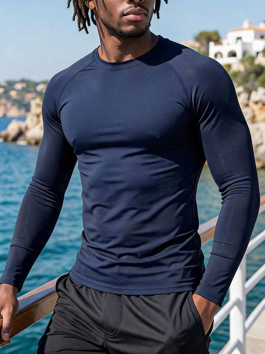 AXEPEAK Camiseta de protección solar casual y minimalista para hombres, ideal para ir a la playa o para el día a día