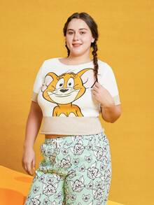 TOM & JERRY X SHEIN Plus Cartoon Pattern Knit Top - Multicolor - View 4