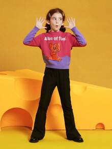 TOM & JERRY X SHEIN Tween Girls' Cartoon And Letter Pattern Sweater - Multicolor - View 7