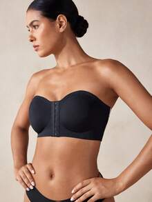 Veilyse Sutiã Sem Alça Feminino com Fechamento Frontal, Sutiã Bandeau Minimalista e Confortável - Preto - Visão 6