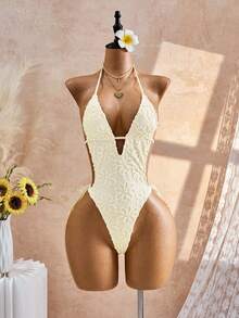 Bellisia 26SS Spring/Summer Vacation Beach Holiday Vacation Elegant Casual Polka Dot V-Neck Matching Skirt 2 Pieces Set White Floral - Yellow - View 4