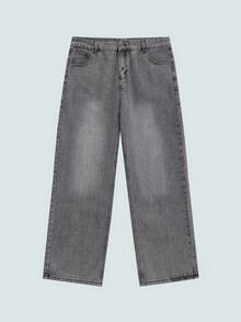 Modcrash Celana Jeans Pria Kasual Modern Warna Abu-abu Muda Polos Model Lebar Ukuran Besar - Light Grey - View 4