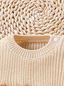SHEIN Baby Boys Embroidered Knit Sweater & Pants Suit,Soft Summer Colour Palette,Autumn,Cute,Family Matching,Loose Fit Long Sleeve Christmas Outfit Set - Khaki - View 4