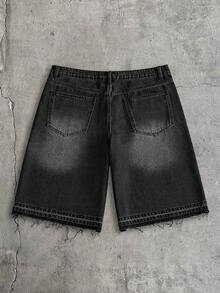 AXEPEAK Men's Washed Denim Shorts With Embroidered Craftsmanship, Fashion - Dark Grey - View 2