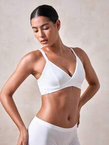 Veilyse Solid Color Patchwork Front-Open Wireless Bra For Women - White - View 4