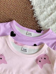 SHEIN 4件組女嬰T恤套裝 - 紫色 - 查看 3
