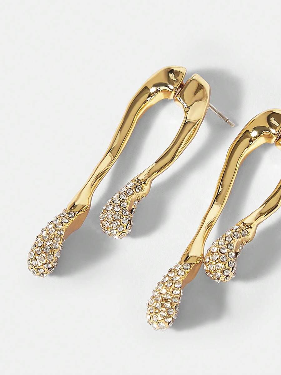 MOTF PREMIUM PRE GOLD PLATED FULL DIAMOND STUD EARRINGS ASYMMETRICAL DESIGN SENSE EARRINGS - Gold - View 2