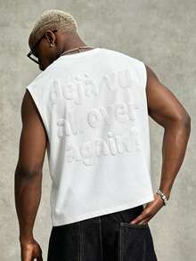 Manfinity EMRG Puff Print Men Tank Top Crew Neck, Casual Daily Wear, Street Style, Suitable For Ladies And Teens - White - View 1