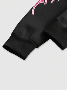 ROMWE MEN Goth Men's Letter Print Zip-Up Hoodie Casual Versatile Daily Wear Sweatshirt - Black - View 4