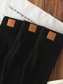 SHEIN LMoss Kids 女童 3件組 秋冬加厚內裡保暖打底褲 買1得3 百搭休閒保暖內裡 - 黑色 - 查看 3