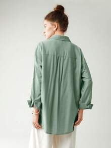 Anewsta Linen Blend Rose Print Vacation Shirt - Green - View 5