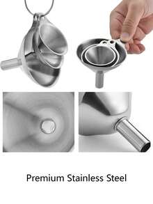 3 Sizes Stainless Steel Funnel Set With Filter Strainer & Cleaning Brush, Detachable Hanging Metal Funnels, Multi-Purpose Transfer Tool For Liquid Powder Oil Spice Wine, Easy Clean Kitchen Canning Bottling Accessory - View 4