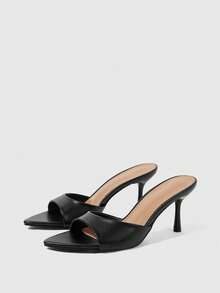 Sleekvia Sandalias de tacón alto para mujer con tacón de aguja puntiagudo, simples, cómodas y elegantes, zapatos para ir al trabajo - Negro - Ver 5