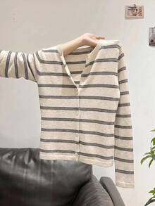 SHEIN LUNE 女款休閒法式教師節返校早午餐日常辦公商務穿搭外套 秋季米色針織上衣 早午餐米色秋季外出穿搭 - 彩色 - 查看 5