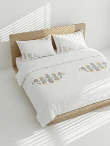 Veyra Day 2/3 PiecesBedding Set, 100% Polyester, Embroidered Floral Pattern Duvet Cover Set. Includes 1 Duvet Cover + 1 Or 2 Pillowcases, No Inner Filling Included, Ideal For Bedroom & Bed Decoration. - White - View 7