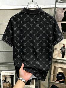 Manfinity Joysei 男士全印花休閒通勤短袖 Polo 衫 - 黑色 - 查看 2