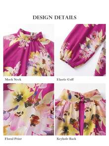 ELLERISSA Vestido midi de talla grande con cuello alto, mangas raglán, cintura caída y estampado floral magenta - Multicolor - Ver 6