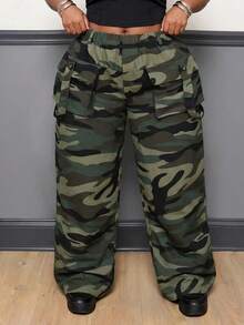 Slaydiva Plus Size Women's Camouflage Casual Versatile Everyday Travel Long Pants Fall - Green - View 5