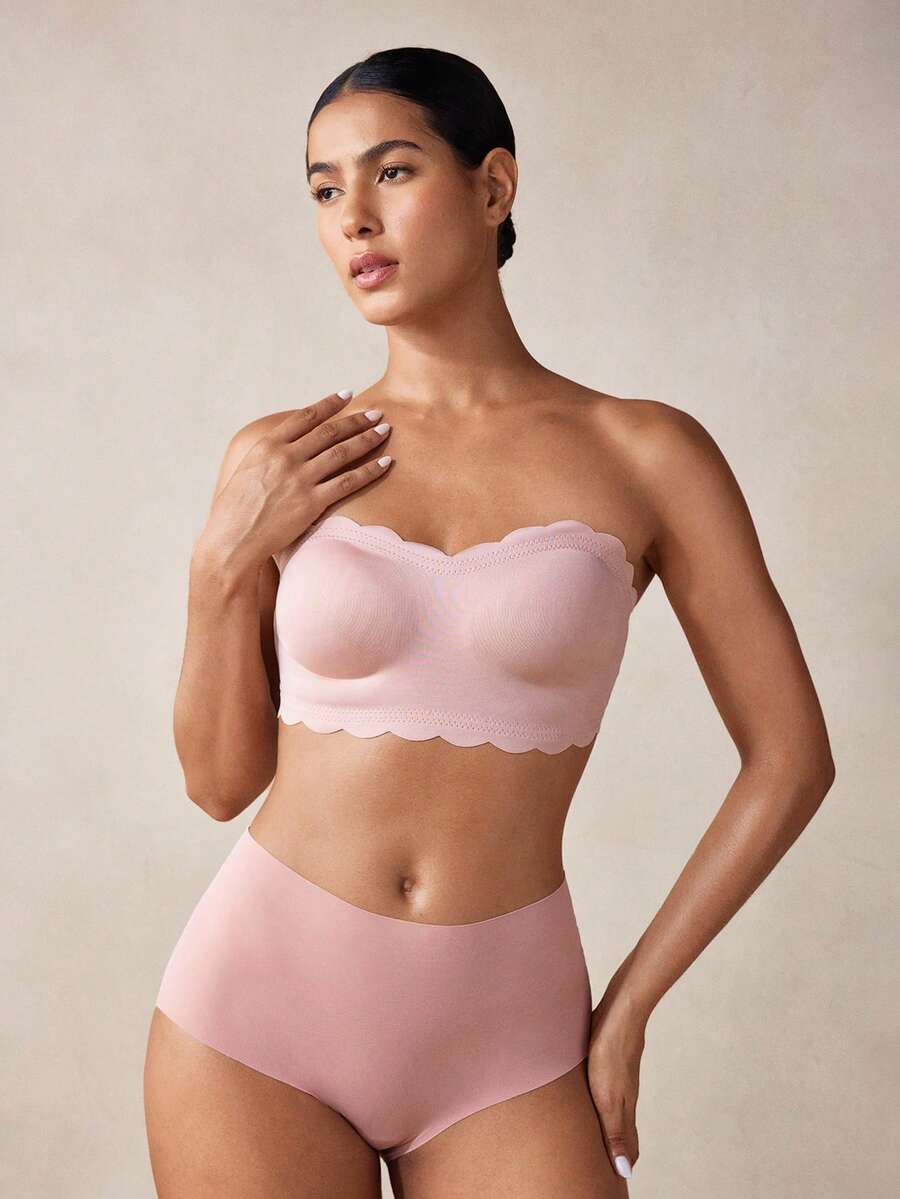 Veilyse Comfortable Strapless Women's Bra, Wireless Backless Design Thin Sports Bralette - Apricot - View 1