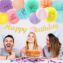 Pastel Rainbow Party Decorations, 15PCS Macaron Tissue Pom Poms & Paper Lanterns, Colorful Hanging Supplies For Birthday, Baby Shower, Classroom & Carnival Themed Parties - View 13