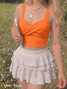 SHEIN MOD Plus Solid Crop Cami Top - Orange - View 8