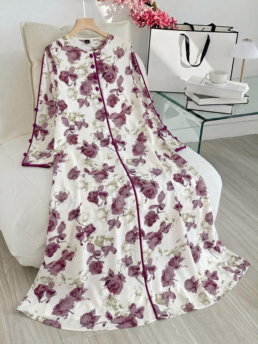 Al Najma 保守休閒印花飾邊女款傳統阿拉伯長版襯衫 - 彩色 - 查看 1