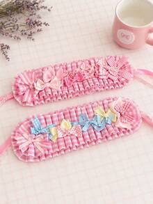 Zazumi 1PC/2PCS Kawaii Soft Girl Hair Band Pink Plaid Pleated Pastel Bows Ruffled Frill Hair Decor Accessory With Lace Strap For Casual Outings Gatherings - Multicolor - View 8