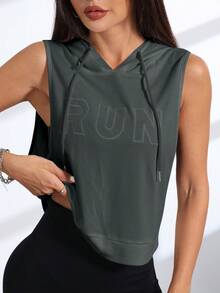 Eassivo Eassivo Sudadera deportiva con capucha de malla de moda para mujer para correr y fitness - Gris Oscuro - Ver 3