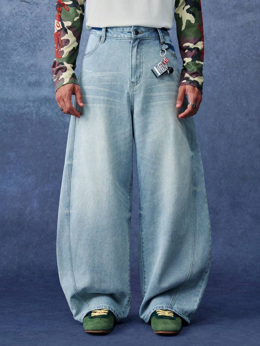 PAVTROS Men's Loose Fit Wide Leg Casual Denim Jeans With Pockets - Light Wash - View 1