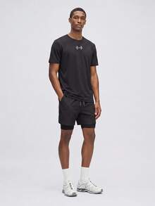 Nelvento Soul Men's Barbell Print Short Sleeve T-Shirt And Drawstring Waist Shorts Sports Suit, Gym - Black - View 4