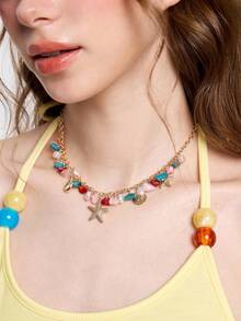 ROMWE Kawaii 1pc Fashionable Ocean Theme Women Necklace, Acrylic Material With Random Dual Color - Multicolor - View 4