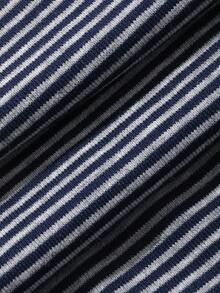 Dazy Plus 2pcs/Set Striped Casual Colorblock Patchwork Slim Fit Short Sleeve Top & Long Pants Loungewear Pajama Set For Spring Summer Autumn - Navy Blue - View 3