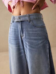 Willow Rêve Women's Wide Leg Loose Casual Versatile Denim Jeans With Pockets Women's Fall Teacher Pants - Blue - View 6