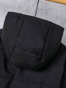 SHEIN 男童戶外運動保暖簡約拉鍊純色防污綠色棉質加厚外套 - 黑色 - 查看 8