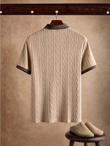 Manfinity CasualCool 男士夏季休閒拼色拼接 Polo 衫 - 卡其色 - 查看 2