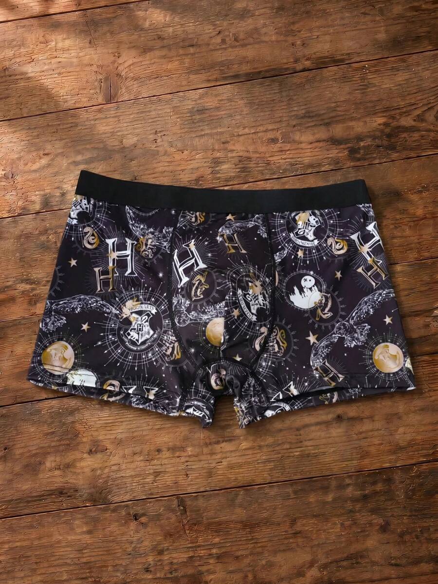 HARRY POTTER X SHEIN 深色星空印花男士内裤 - 黑色 - 查看 1