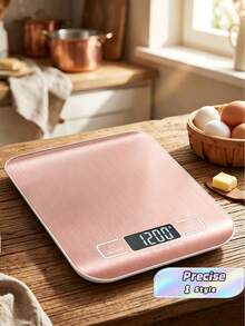 1 Báscula de cocina digital de 10kg, precisión de 1g/0.1oz, de acero inoxidable, apta para hornear y cocinar (baterías no incluidas) - Rosa - Ver 1