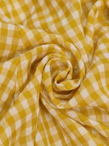 SHEIN Clasi Summer Vintage Style Yellow & White Plaid Tie Strap Square Neck / Heart Neck + Wide Strap Design Plus Size Dress - Yellow - View 3