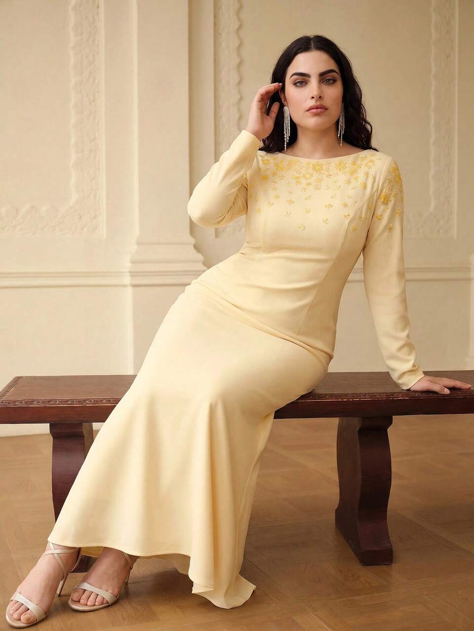 ZEYLAH Spring/Summer Beaded Long Sleeve Mermaid Dress