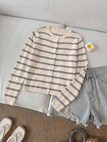 SHEIN LUNE 女款休閒法式教師節返校早午餐日常辦公商務穿搭外套 秋季米色針織上衣 早午餐米色秋季外出穿搭 - 彩色 - 查看 8