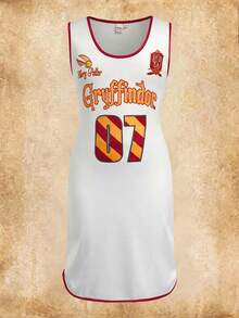 HARRY POTTER X SHEIN Tween Girls Minimalist Printed Sleeveless Dress - White - View 1