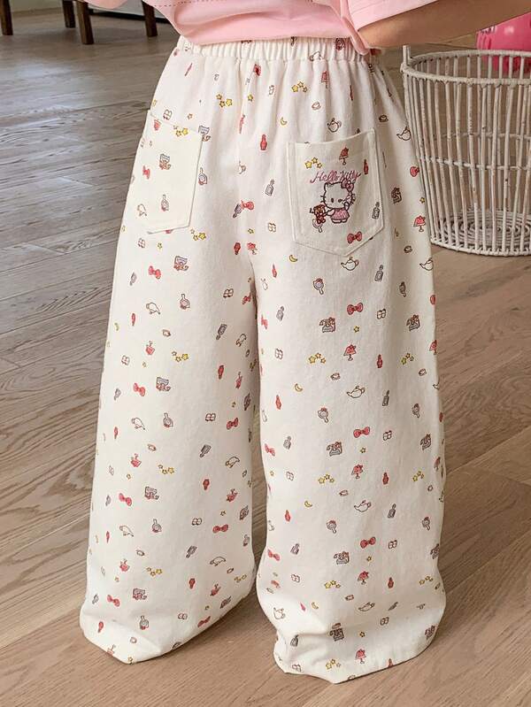 Dazy Kids HELLO KITTY | DAZY Celana Jeans Denim Washed Model Lurus Kasual Motif KT untuk Anak Perempuan