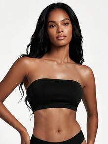 SHAPORA Women's Hollow Out Strapless Solid Color Bra - Black - View 6