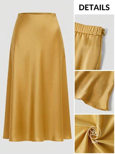 Firerie Plus Size Women Solid Color Elegant Office Lady Fashion Skirt