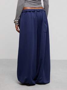 COUREZ Low Rise Oversized Casual Sweatpants With Knee Pleats, Y2K Comfy Pants For Women Navy Blue Bottoms Fall Autumn Going Out Airport - Blue - View 3