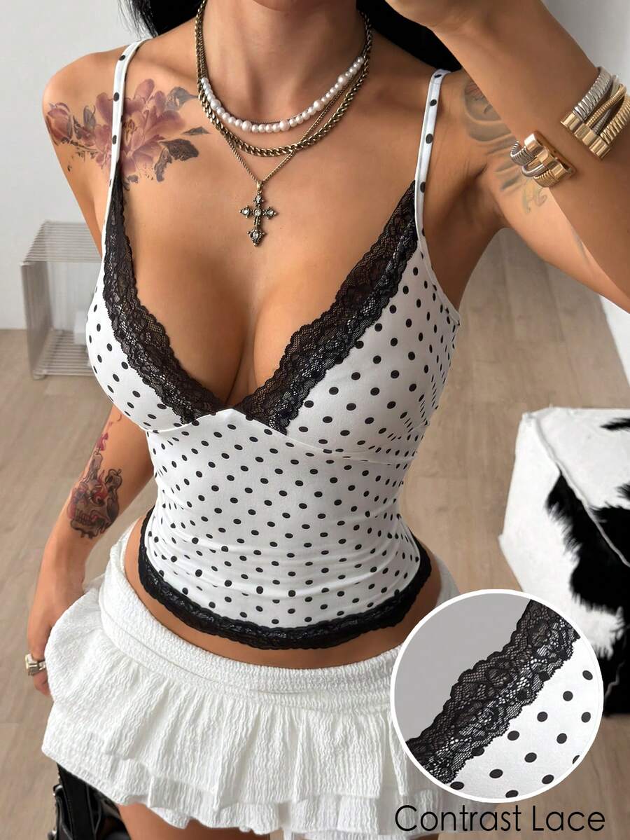 Coolane 女款夏季可愛日常穿著基礎款對比色蕾絲蝴蝶結修身藍色背心