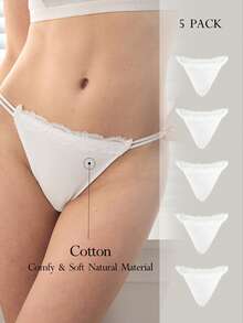 Ocili 5 pièces/paquet Culottes triangle pour femmes en coton 100% pur, confortables, minimalistes, avec bordure en dentelle réversible, élastiques, multicolores, chic, automne - Blanc - Voir 2